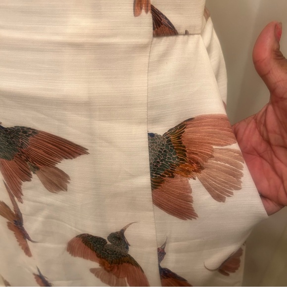 MM LaFleur Cream Midi Dress with Bird Print Resort Coastal Nature Sleeveless - Picture 3 of 11